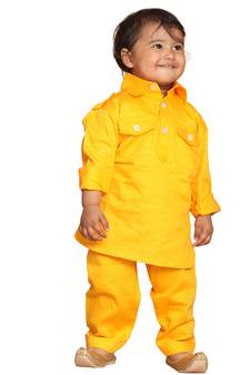 Infant Boys Yellow Cotton Pathani Kurta Set