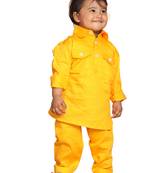 Infant Boys Yellow Cotton Pathani Kurta Set
