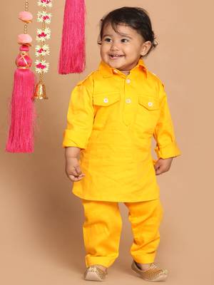 Infant Boys Yellow Cotton Pathani Kurta Set 2