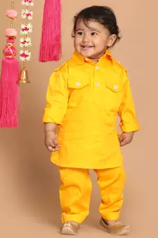 Infant Boys Yellow Cotton Pathani Kurta Set