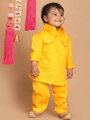 Infant Boys Yellow Cotton Pathani Kurta Set 3