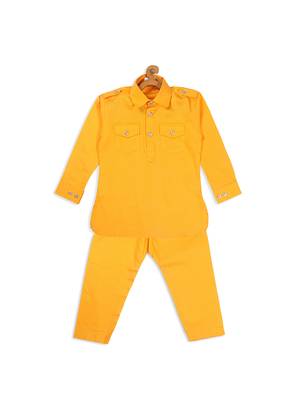 Infant Boys Yellow Cotton Pathani Kurta Set 4