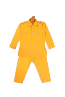 Infant Boys Yellow Cotton Pathani Kurta Set
