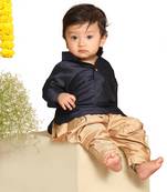 Infant  Navy Blue And Rose Gold Silk Blend Kurta And Dhoti Set