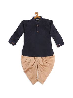 Infant  Navy Blue And Rose Gold Silk Blend Kurta And Dhoti Set 4