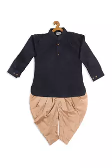 Infant  Navy Blue And Rose Gold Silk Blend Kurta And Dhoti Set