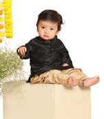 Infant  Black And Rose Gold Silk Blend Kurta And Dhoti Set