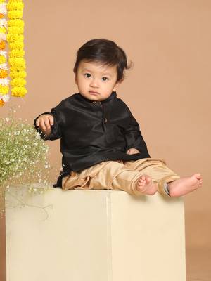 Infant  Black And Rose Gold Silk Blend Kurta And Dhoti Set 2