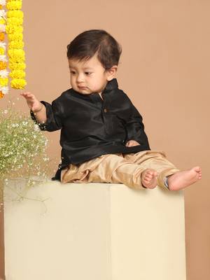 Infant  Black And Rose Gold Silk Blend Kurta And Dhoti Set 3