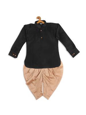 Infant  Black And Rose Gold Silk Blend Kurta And Dhoti Set 4