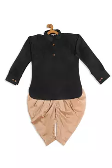Infant  Black And Rose Gold Silk Blend Kurta And Dhoti Set