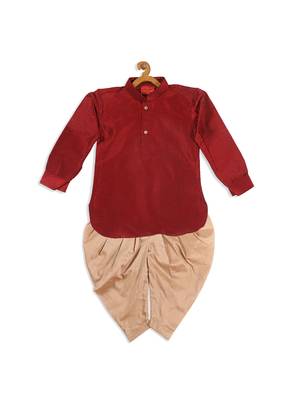Infant  Maroon And Rose Gold Silk Blend Kurta And Dhoti Set 4