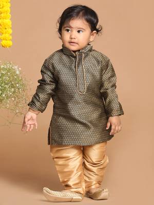 Infant  Black And Rose Gold Silk Blend Kurta Pyjama Set 2