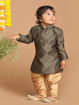 Infant  Black And Rose Gold Silk Blend Kurta Pyjama Set 3
