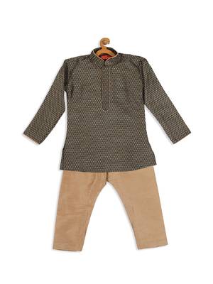Infant  Black And Rose Gold Silk Blend Kurta Pyjama Set 4