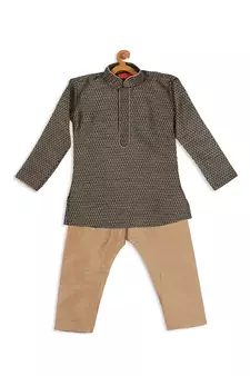 Infant  Black And Rose Gold Silk Blend Kurta Pyjama Set