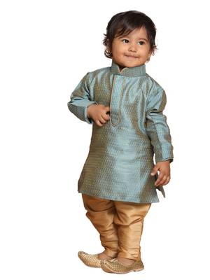 Infant  Azure And Rose Gold Silk Blend Kurta Pyjama Set 1