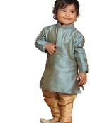 Infant  Azure And Rose Gold Silk Blend Kurta Pyjama Set