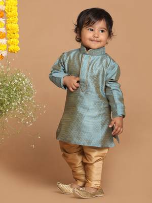 Infant  Azure And Rose Gold Silk Blend Kurta Pyjama Set 2