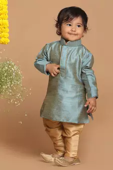 Infant  Azure And Rose Gold Silk Blend Kurta Pyjama Set