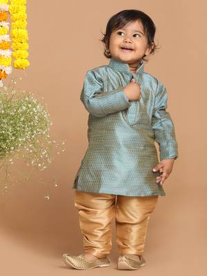 Infant  Azure And Rose Gold Silk Blend Kurta Pyjama Set 3