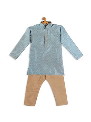 Infant  Azure And Rose Gold Silk Blend Kurta Pyjama Set 4
