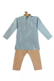 Infant  Azure And Rose Gold Silk Blend Kurta Pyjama Set