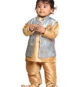 Infant Boys Grey Silk Blend Jacket, Kurta And Pyjama Set