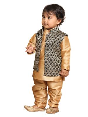Infant  Rose Gold Silk Blend Jacket, Kurta And Pyjama Set 1
