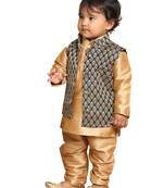 Infant  Rose Gold Silk Blend Jacket, Kurta And Pyjama Set