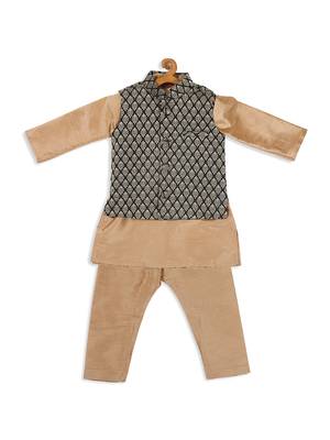 Infant  Rose Gold Silk Blend Jacket, Kurta And Pyjama Set 4