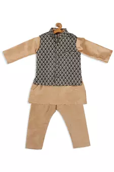 Infant  Rose Gold Silk Blend Jacket, Kurta And Pyjama Set