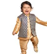 Infant  Rose Gold Silk Blend Jacket, Kurta And Pyjama Set