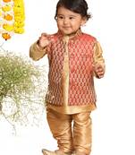 Infant  Rose Gold Silk Blend Jacket, Kurta And Pyjama Set