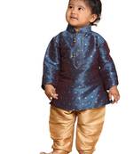 Infant  Persian Blue And Rose Gold Silk Blend Kurta Pyjama Set