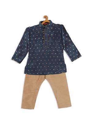 Infant  Persian Blue And Rose Gold Silk Blend Kurta Pyjama Set 4