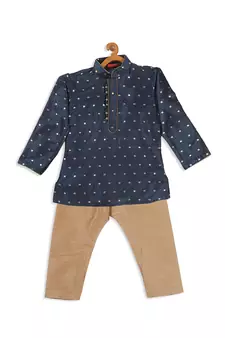 Infant  Persian Blue And Rose Gold Silk Blend Kurta Pyjama Set
