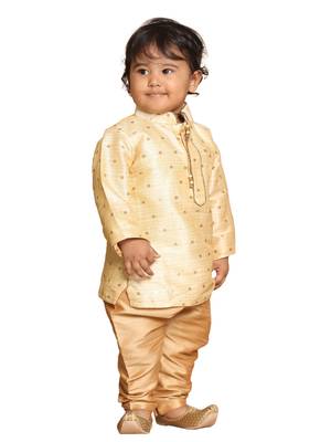 Infant  Gold Silk Blend Kurta Pyjama Set 1