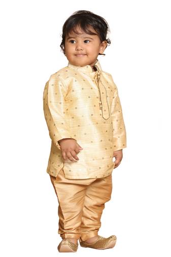 Infant Boys Gold Silk Blend Kurta Pyjama Set