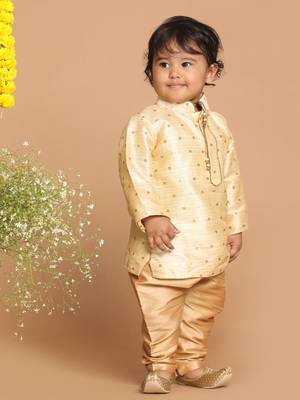 Infant  Gold Silk Blend Kurta Pyjama Set 2