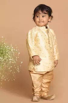 Infant  Gold Silk Blend Kurta Pyjama Set