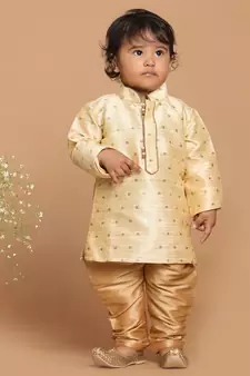 Infant  Gold Silk Blend Kurta Pyjama Set