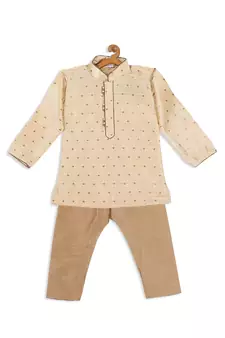 Infant  Gold Silk Blend Kurta Pyjama Set