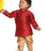 Infant  Maroon And Rose Gold Silk Blend Kurta And Dhoti Set
