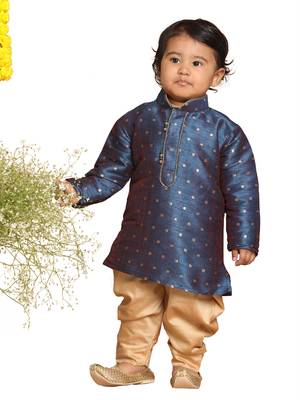 Infant  Persian Blue And Rose Gold Silk Blend Kurta And Dhoti Set 1
