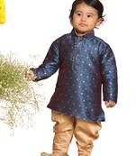 Infant  Persian Blue And Rose Gold Silk Blend Kurta And Dhoti Set