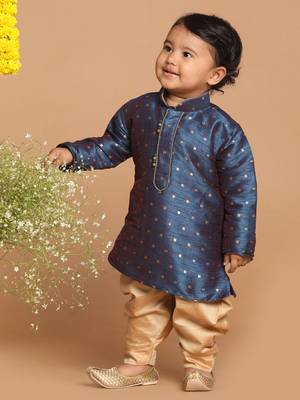 Infant  Persian Blue And Rose Gold Silk Blend Kurta And Dhoti Set 2