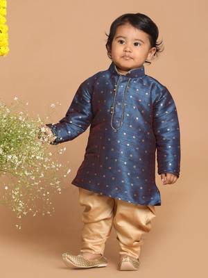Infant  Persian Blue And Rose Gold Silk Blend Kurta And Dhoti Set 3