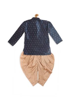 Infant  Persian Blue And Rose Gold Silk Blend Kurta And Dhoti Set 4