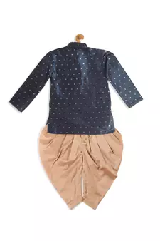 Infant  Persian Blue And Rose Gold Silk Blend Kurta And Dhoti Set